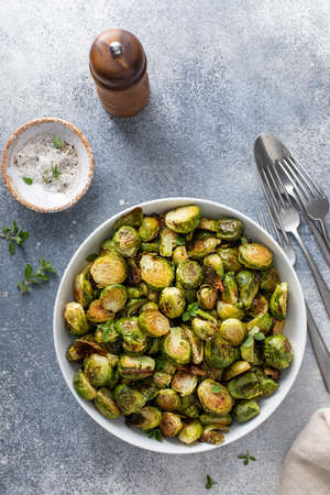 Crispy roasted brussel sprouts with balsamic vinegarの写真素材