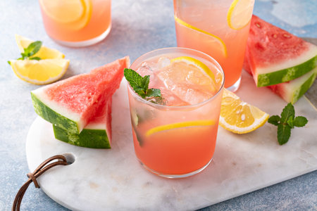 Watermelon and lemon drink, refreshing summer cocktail or mocktailの写真素材
