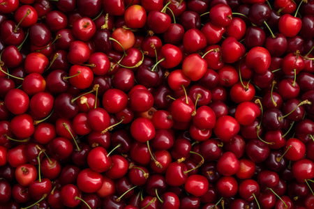Fresh sweet cherries filling the entire frame, summer harvest concept food background, generative AIの素材
