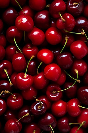 Fresh sweet cherries filling the entire frame, summer harvest concept food background, generative AIの素材