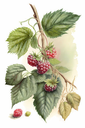 Strawberry plant on distressed paper, watercolor botanical illustration, generative aiの素材