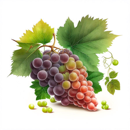 Bunch of grapes with leaves on white background, generative AIの素材