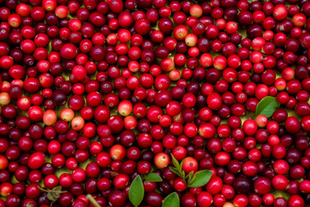 Fresh lingonberries filling the entire frame, summer harvest concept food background, generative AIの素材