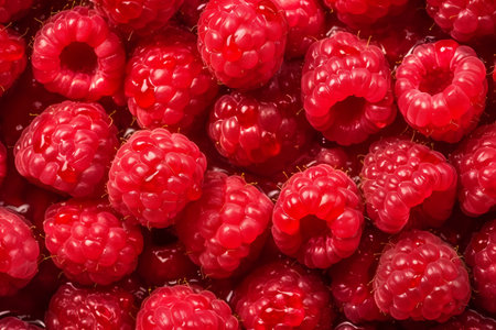 Fresh raspberries filling the entire frame, summer harvest concept food background, generative AIの素材