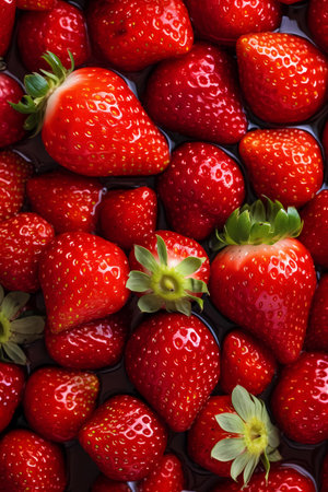 Fresh strawberries filling the entire frame, summer harvest concept food background, generative AIの素材