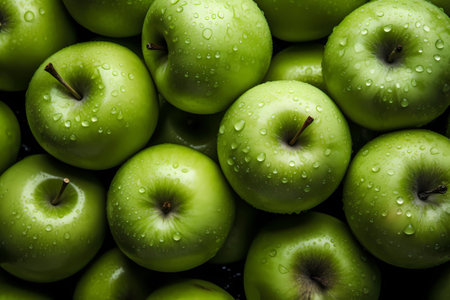 Fresh green apples filling the entire frame, food background idea, generative AIの素材