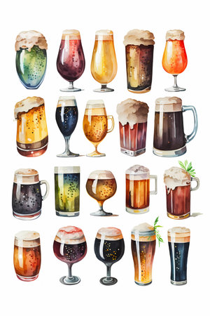 Variety of beer glasses with different kinds of beer, generative AIの素材
