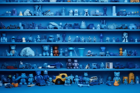 Many little blue objects arranged neatly in rows, set of weird little funny objects, generative AIの素材