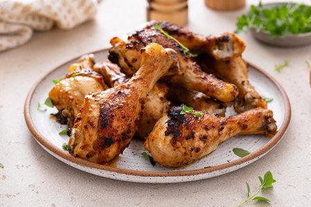 Roasted chicken drumsticks with ranch and fresh herbs, quick healthy recipe ideaの写真素材