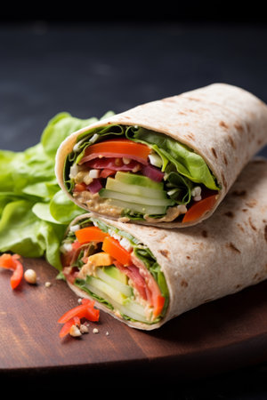 Veggie wrap with whole wheat tortilla, vegan snack or lunchの素材