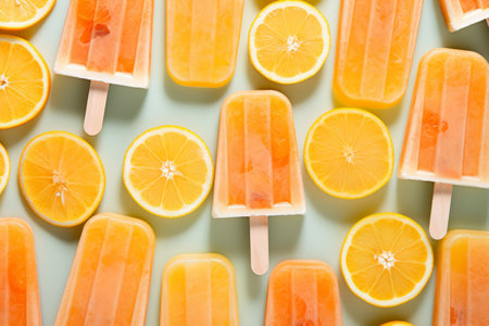 Citrus popsicles with slices of oranges overheadの素材