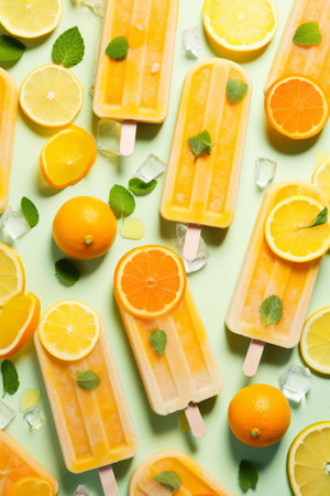 Citrus popsicles with slices of oranges and limes and fresh mint overheadの素材