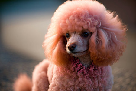 Elegant pink poodle portrait well groomed dog, fun and cute photoの素材