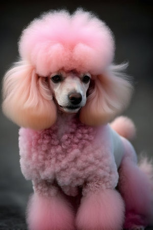 Elegant pink poodle portrait well groomed dog, fun and cute photoの素材