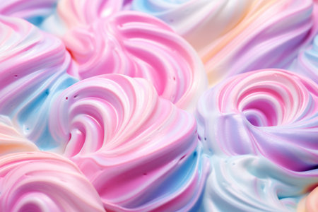 Vibrant and colorful assorted cupcake frostings in pastel pink and blue swirls. Perfect for baking and decorating dessert tables at celebrations and partiesの素材