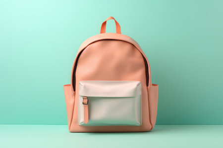 Modern stylish backpack showcasing a trendy color scheme on a soft pastel backdropの素材