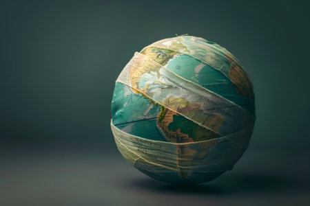 Classic world globe with a vintage look on a soft gradient backdropの素材