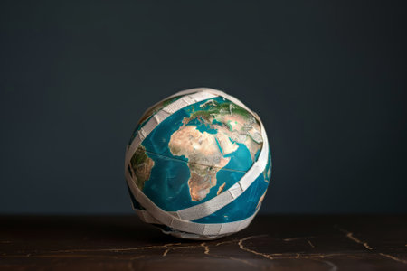 Classic world globe with a vintage look on a soft gradient backdropの素材