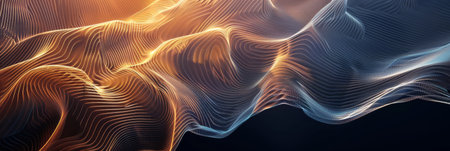 Abstract golden and blue particles flowing and forming a futuristic technology backgroundの素材