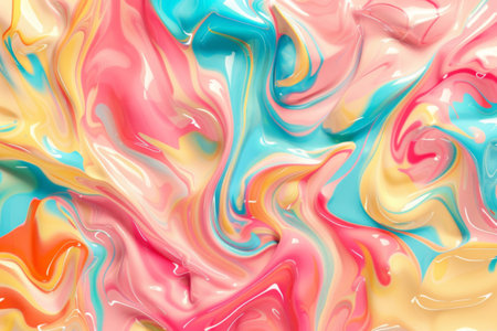 Abstract background of colorful pastel liquid paint swirls and mixing, creating interesting shapes and texturesの素材
