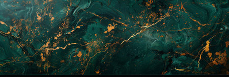 Green malachite stone texture with glittering golden veins forming a beautiful backgroundの素材