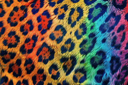 Colorful rainbow neon leopard print background showing a wild animal patternの素材