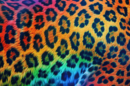 Colorful rainbow neon leopard print background showing a wild animal patternの素材