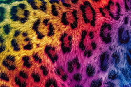 Colorful rainbow neon leopard print background showing a wild animal patternの素材