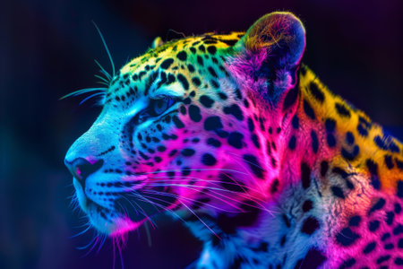 Rainbow neon colored leopard symbolizing diversity and inclusionの素材
