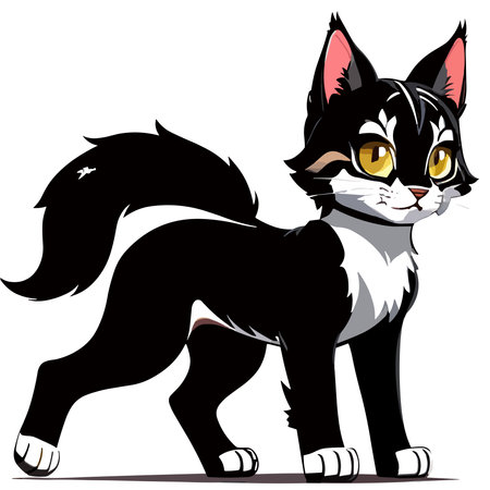 Black and white cat isolated on a white background. Vector illustration.のイラスト素材