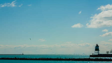 Sea view in the dust at Navy Pier in Chicagoの写真素材