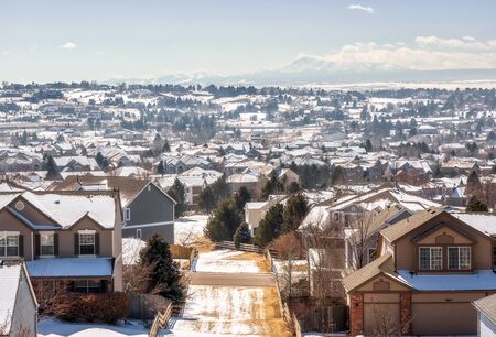 Colorado Living. Centennial, Colorado - Denver Metro Area Residential Winter Panorama with the view...