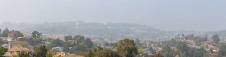 Valley homes panoramic view in Belmont, San Mateo County, Californiaの写真素材