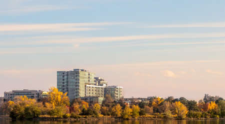 Downtown Denver, Colorado, from Sloan Lake on an Autumn dayの写真素材