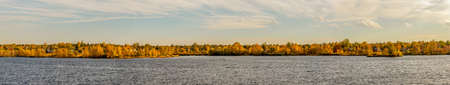 Panoramic view of Quincy Reservoir near Denver, Colorado on an autumn afternoonの写真素材