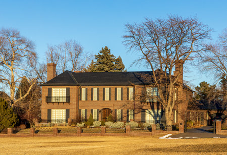 Denver, Colorado - February 19, 2021: Old home with beautiful landscaping near Cranmer Park in Denver, Coloradoのeditorial素材