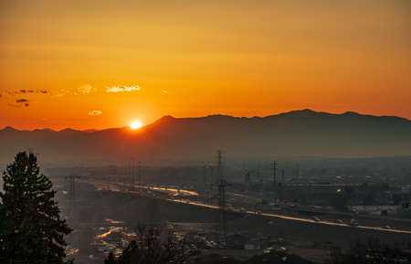 Beautiful sunset viewed from Inspiration Point Park in Denver, Coloradoの写真素材