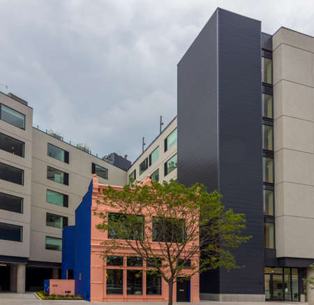Beautiful historic house among the modern buildings in RiNo art district, Denver, Colorado
