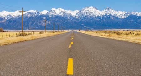 Scenic landscape in Colorado, a road near Great Sand Dunes National Park and the Sangre de Cristo Mountainsの写真素材