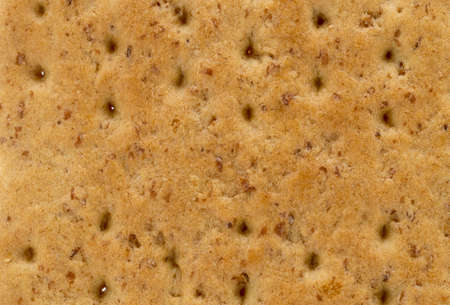 A Macro shot of a cracker with salt and seeds. The texture of a biscuit cracker