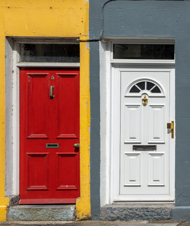 Typical colorful front doors in an old home in Limerick, Irelandの写真素材