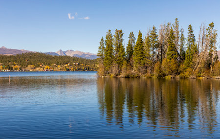 Beautiful Autumn Landscape on Granby Lake in the Colorado Rocky Mountainsの写真素材