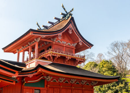 Fujinomiya-city, Japan - March 22, 2023: People enjoying  Sakura blossoms in Fujisan Hongu Sengen Taisha shrine.のeditorial素材