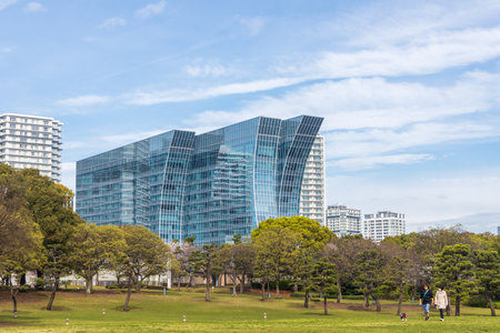 Yokohama, Japan - March 24, 2023: Scenic view of the Rinko Park in Yokohama port near Tokyo, Japanのeditorial素材