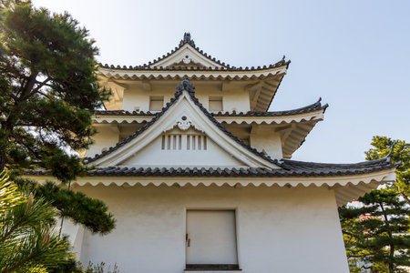 Takamatsu, Japan - March 30, 20023: Kitanomaru Tsukimi Yagura Turret (circa 1676) in Tamamo Park, or Takamatsu Castle park in Takamatsu city, Kagawa Prefecture, Japanのeditorial素材
