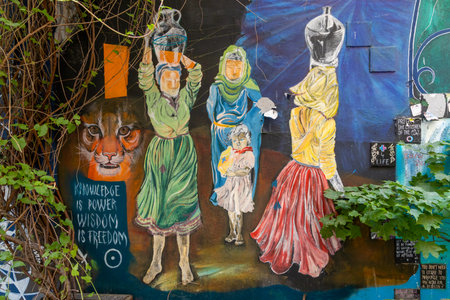 Berlin, Germany - June 2, 2023: Beautiful Mural in Courtyard of Haus Schwarzenberg on Rosenthaler StraÃe, Hackescher Markt in Berlin, Germanyのeditorial素材