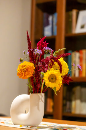A bouquet of wild flowers in a room