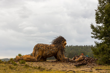 Victor, Colorado - August 27, 2023: Thomas Dambo's 'Rita, the Rock Planter' sculpture unveiled on the Little Grouse Mountain Overlook near Victor, Coloradoのeditorial素材