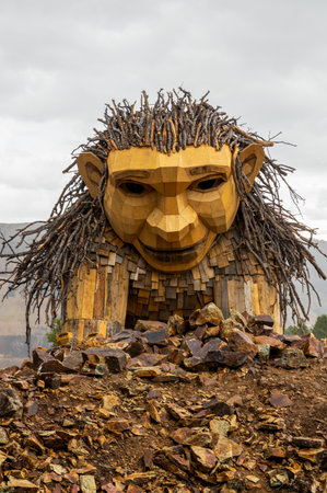 Victor, Colorado - August 27, 2023: Thomas Dambo's 'Rita, the Rock Planter' sculpture unveiled on the Little Grouse Mountain Overlook near Victor, Coloradoのeditorial素材