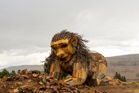 Victor, Colorado - August 27, 2023: Thomas Dambo's 'Rita, the Rock Planter' sculpture unveiled on the Little Grouse Mountain Overlook near Victor, Coloradoのeditorial素材
